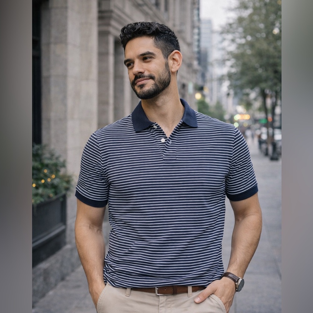 J. Crew Factory Striped Polo in Navy and White